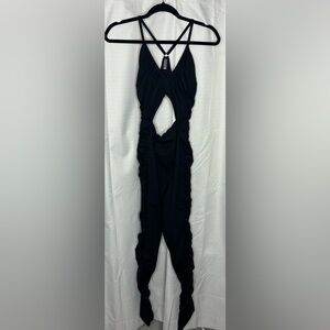 Free People Movement Black Ruched Jumpsuit With Cut Outs High Waisted Size Small